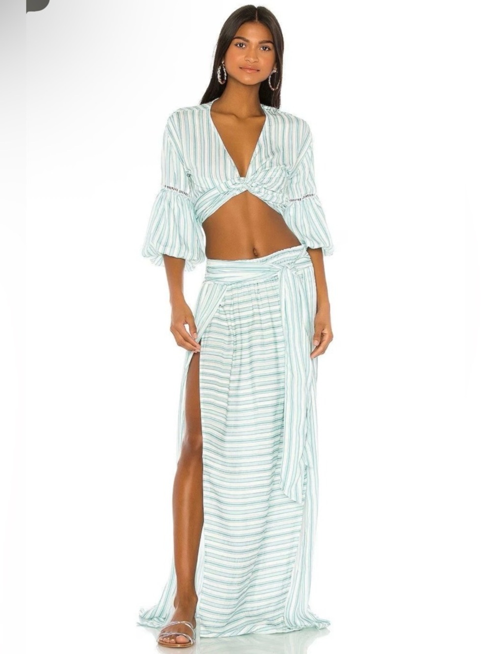 Agua Bendita Amaia Pool Stripe Maxi Skirt & Angie Crop Top